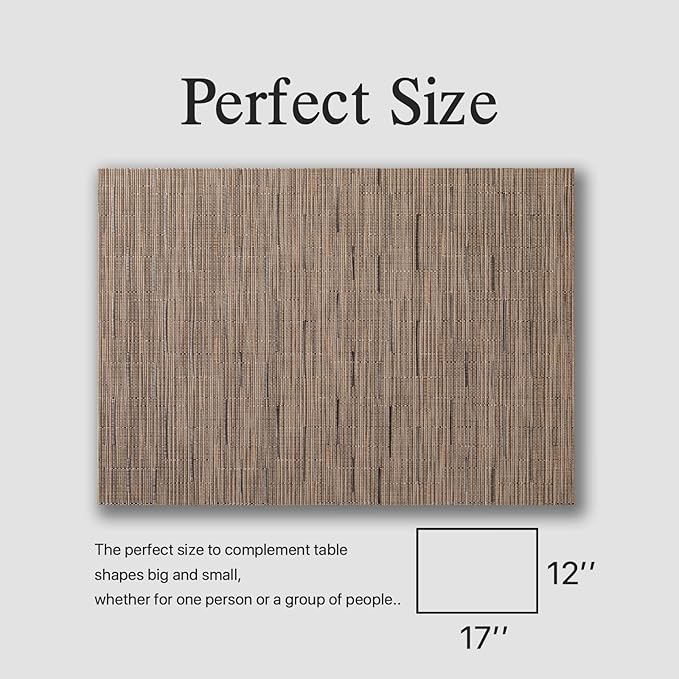 Placemats Set of 8 - Easy Clean Woven Vinyl Placemats for Dining Table, Indoor/Outdoor Place Mats, Washable PVC Table Mats (Light Brown)