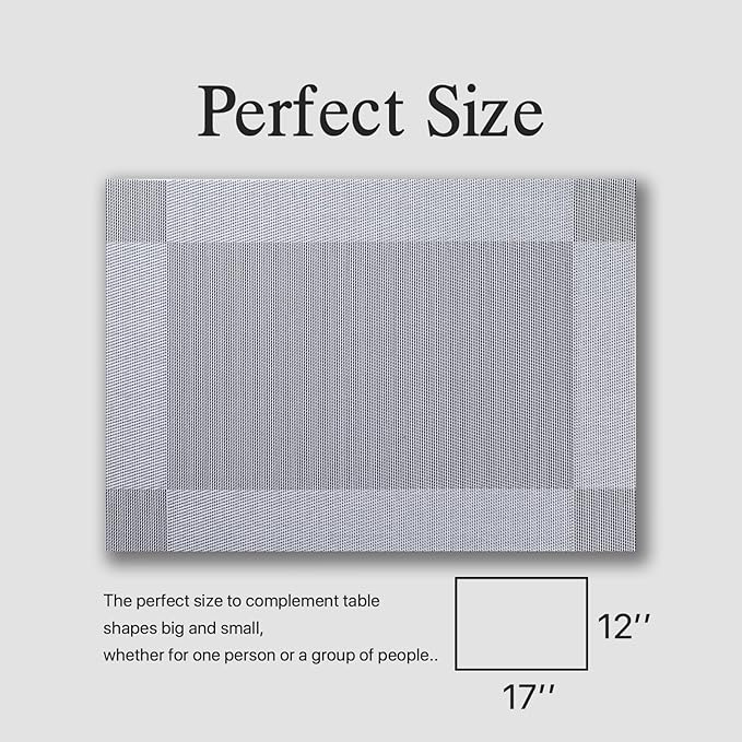 Placemats Set of 8 - Easy Clean Woven Vinyl Placemats for Dining Table, Indoor/Outdoor Place Mats, Washable PVC Table Mats (Silver Cube)