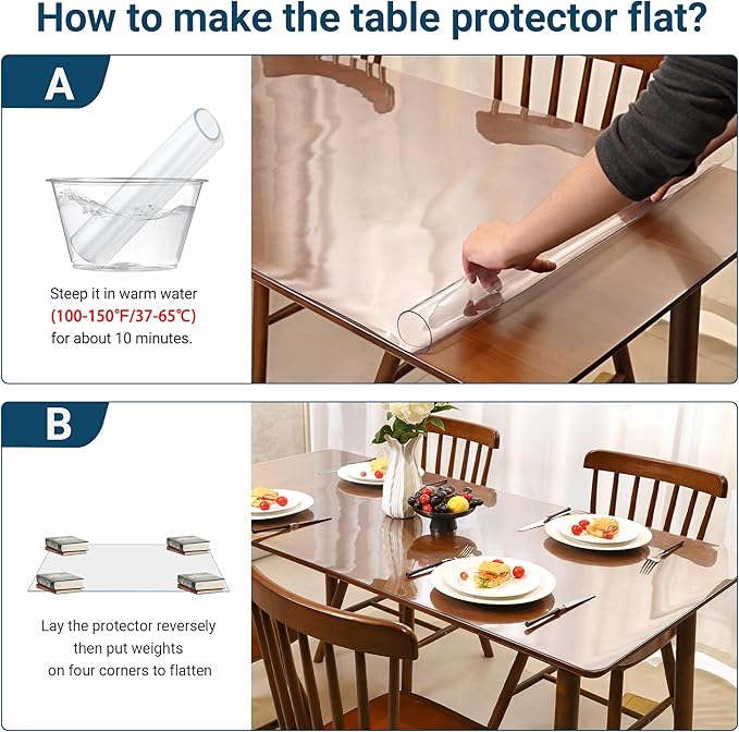Clear Table Cover Protector Rectangle 16x36 Inch, 1.5mm Transparent Plastic Table Protector Waterproof, Anti-Scratch Clear Desk Mat for Office Desktop Dresser Dining Table, FDA Compliant