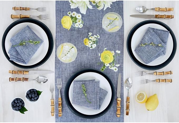 Solino Home Linen Chambray Indigo Table Runner 120 Inches Long - Athena, 100% Pure Linen 14 x 120 Inch Table Runner for Winter, Spring, Easter