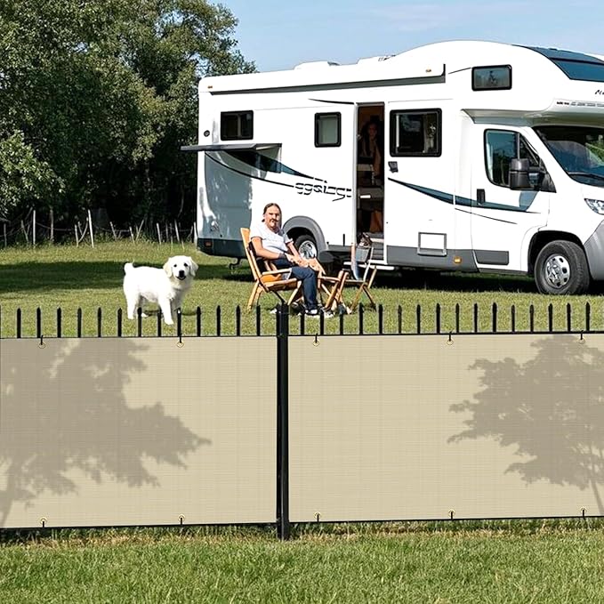 2.5' x 253' Balcony Privacy Screen Fence Cover with Zip Ties Grommets for Apartment Patio Porch Deck Backyard Outdoor (Beige)