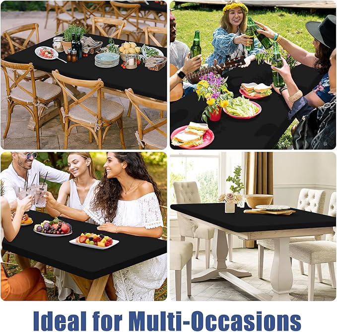 Spandex 6 Foot Rectangle Table Cloth 6 Pack, Elastic Fitted Tablecloths for Picnic, Stretch Washable Patio Table Cover for Outdoor, Camping, Banquet and Parties (Black, 30"x48")