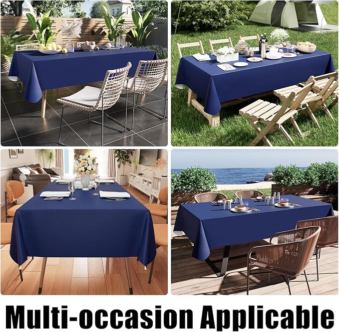 Smiry Rectangle Table Cloth 52x70 Inch, Waterproof Wipeable Vinyl Tablecloths Protector, Oil Spill Proof Plastic Table Cover for Dining, Picnic, Camping, Outdoor, Navy