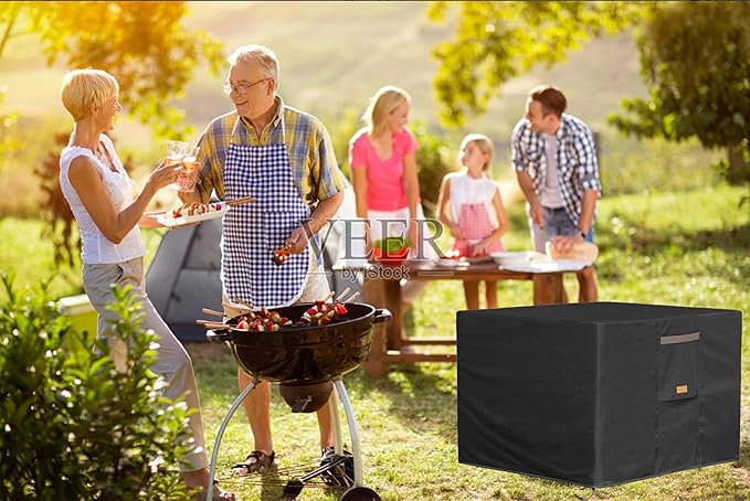 Fire Pit Cover 600D Heavy Duty Waterproof Fabric With PVC Coating Rectangular 48" Wx 28" D x 24" H Black Fits for 46-48 Inch Fire Pit Table Fade Resistant Outdoor Firepit Cover