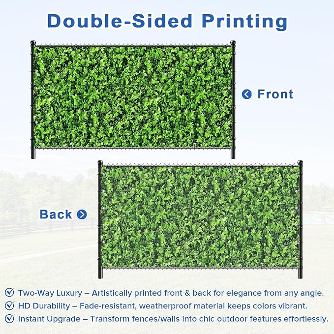 UPGRADE 3'x20'Customized PVC Privacy Fence Screen with Green Leaves Print – Outdoor Waterproof Patio Privacy Cover for Yard, Balcony, Garden Fence Decoration