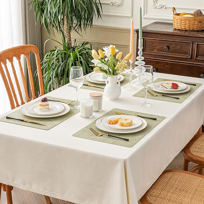 Romanstile Vinyl Placemats Set of 8-12 X 17 Inch - Heat Resistant Place Mats 100% Waterproof Oilproof Wipeable Reversible Faux Leather Table Mats for Kitchen, Dining, Party, Outdoor, Grass Green