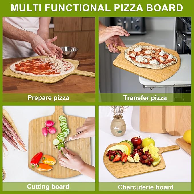 Pizza Peel 12inch Bamboo Pizza Paddle Wooden Pizza Peel Pizza Server for Ooni Oven Accessory Pizza Spatula Baking Homemade Cheese Bread Turner Pizza Pre board Pizza Tools Gift
