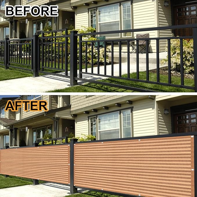 Eden's Decor Balcony Privacy Screen Brown/Khaki 2'6"x 4' Cover Mesh Windscreen Weather-Resistant UV Protection for Backyard Deck, Patio, Balcony, Pool, Porch, Fence, Railing, Gardening