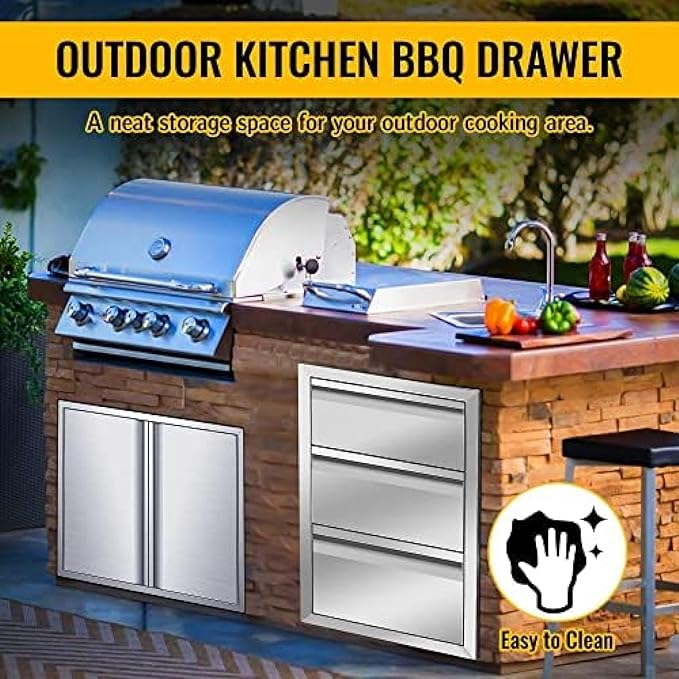 Flush Mount Stainless Steel Double Drawers with Recessed Handles for Outdoor Kitchens Or BBQ Island,-16W X 21H X 23D Inch