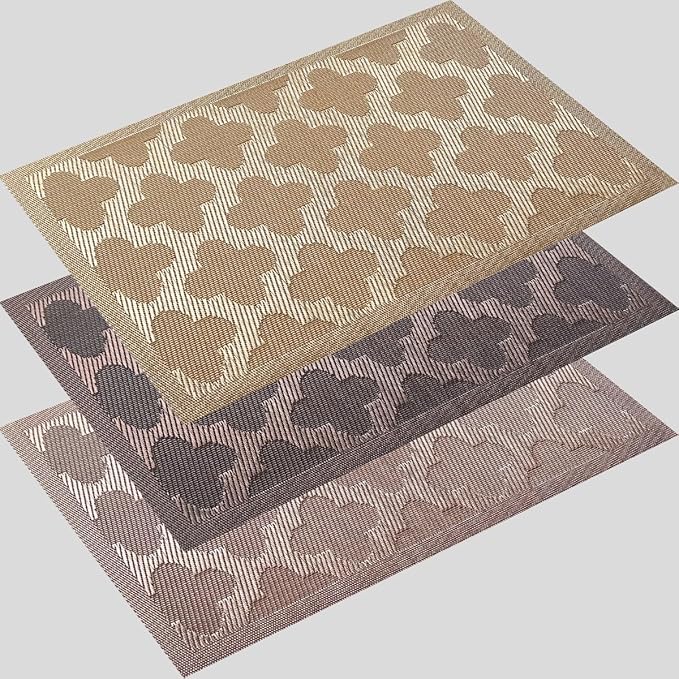 Elegant Placemats Set of 6, Plastic Heat-Resistant Non-Slip Vinyl Place Mats Washable Easy to Clean Placemat for Dining Table (Champagne)