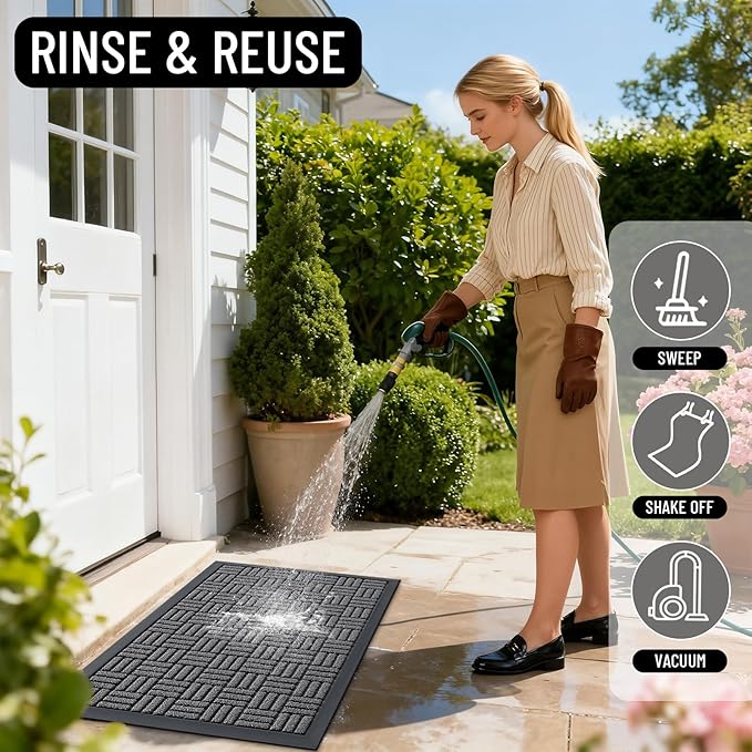 OLANLY Front Door Mat Outside Entrance 35x23, Absorbent, Heavy Duty Sturdy Natural Rubber Doormat Indoor Outdoor, Stain and Fade Resistant, Non-Slip Backing Low Profile Floor Mat for Entryway, Grey
