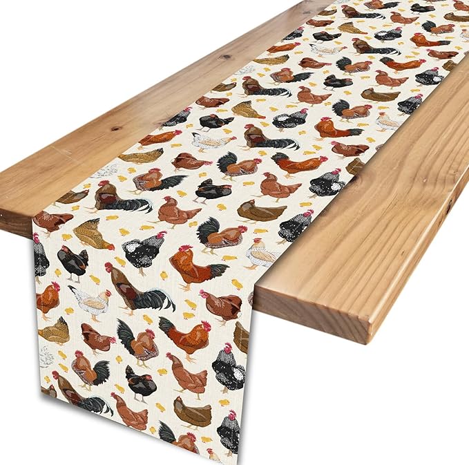 Farmhouse Rooster Table Runner, Rustic Farm Animals Cow Pig Chicken Coffee Table Center Decor for Home Kitchen Dining Patio Holiday Party Indoor Outdoor Table Decorations, 13"x36" Inch