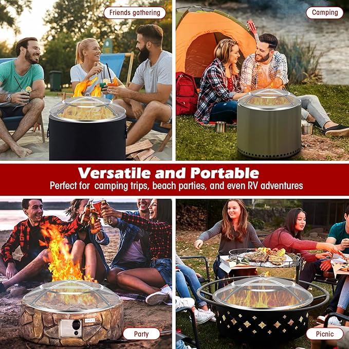 Fire Pit Spark Screen,27 Inch Fire Pit Screen Cover Stainless Steel Outdoor with Handle&Poker,Firepit Screens Cover Round Mesh Lid Heavy-Duty Steel Replacement for Backyard/Beach/RV Camping