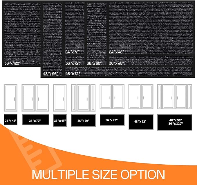 Indoor Outdoor Door Mat, 5’ x 4' Doormat for Entryway, Rubber Backing Non Slip Front Door Mat Outside Entrance, Super Absorbent Commercial Floor Mat for Home Office Black