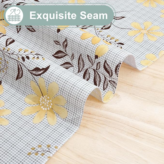 misaya Rectangle Waterproof Vinyl Table Cloth, Wipeable Tablecloth with Flannel Backing, Plastic Table Cover for Dinner, Picnic, Indoor and Outdoor (Yellow Flowers, 60" x 84")