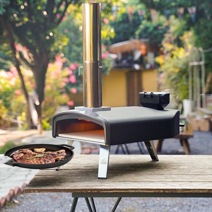 Mimiuo Outdoor Pizza Oven 12" Pellet Pizza Oven with Square Pizza Stone, 12 Inch Portable Pizza Stove for Outside Backyard Camping Picnics