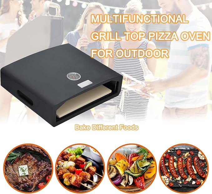 Skypatio Pizza Oven for Grill, Portable Outdoor Grill Top Pizza Oven with Pizza Stone, Built-In Thermometer, Pizza Maker for Outdoor Grill