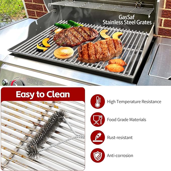 GasSaf 304SS Grill Grates 17.5 for Weber Spirit 300 and GS4 II 300, Cooking Grates 7638 for Genesis Silver/Gold/Platinum B & C, Genesis 1000-3500, Spirit 700, Weber 900, Grill Parts 7639 65906 7525