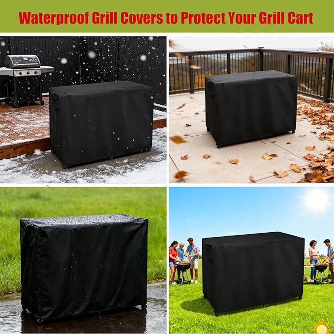 Grill Cart Cover, Outdoor Grill Stand Cover with UV Protection & Windproof Straps,Heavy Duty Covers for Most Standard Grill Carts/Pizza Oven Table -22" D x 40" W x 32" H
