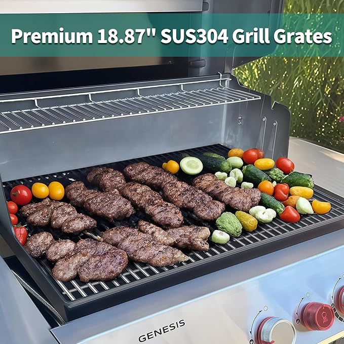 18 7/8" 304 Stainless Steel Grill Grates for Weber Genesis ii E-610 S-610 Genesis ii LX E-640 S-640 Genesis 2 Grill Parts for Weber Genesis ii 600 Series 66803 66096 Gas Grills 3 Pack