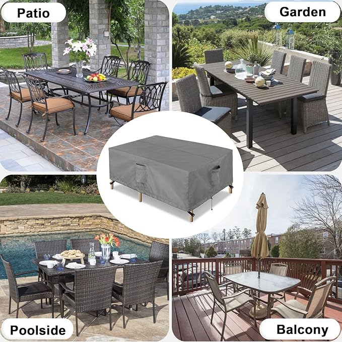 OutdoorLines Outdoor Waterproof Patio Table Furniture Set Covers - Rectangle Couch Sectional Cover Outside Weatherproof Patio Furniture Covering for Deck, Lawn and Backyard 130"L x 84"W x 28"H, Grey