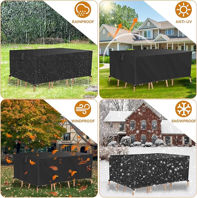 TUOKING Outdoor Furniture Covers Heavy-Duty 420D Waterproof Cover,All-Weather Patio Furniture Protector for Sofa,Chairs & Table-UV-Resistant,Anti-Tear Dustproof Covers (Black, 95"L x 64"W x 39"H)