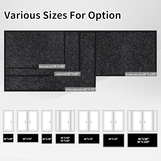 Front Door Mat Indoor Outdoor Entrance, 36" x 120" All-Season Heavy Duty Waterproof Doormat, Non-Slip Absorbent Entryway Mat, Easy to Clean, Low Profile Commercial Floor Mat for Indoor Outdoor