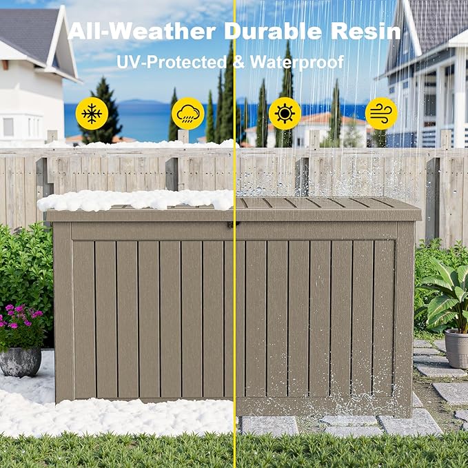 280 Gallon Outdoor Storage Box, Large Resin Deck Box for Patio Cushions, Garden Tools, Pool Accessories, Waterproof and Lockable Design, Storage Bench for Backyard & Deck(Gray)