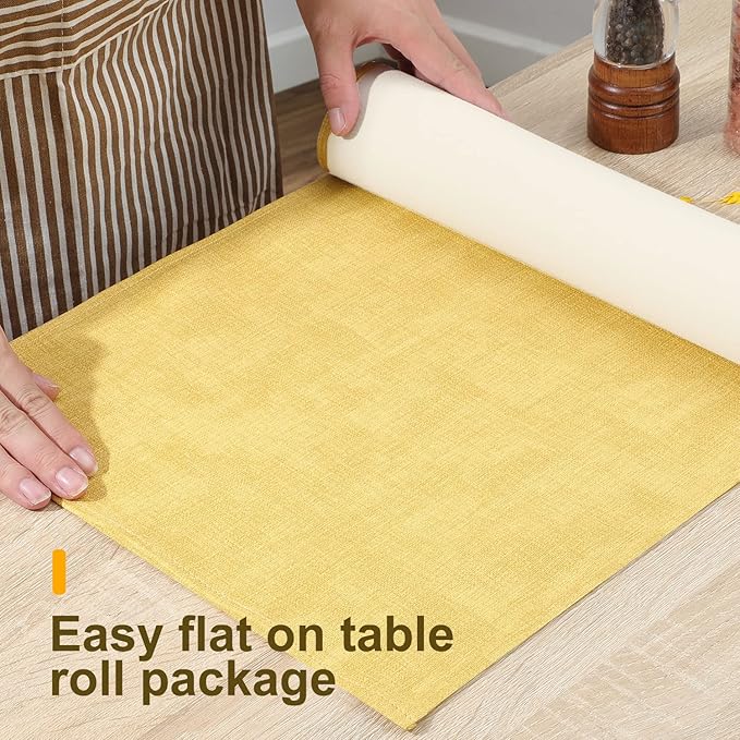 Wipeable Table Runner, Thick Farmhouse Dresser Runner, Rustic for Kitchen, Bedroom, Living Room, Indoor and Outdoor (36'', Mustard Yellow)