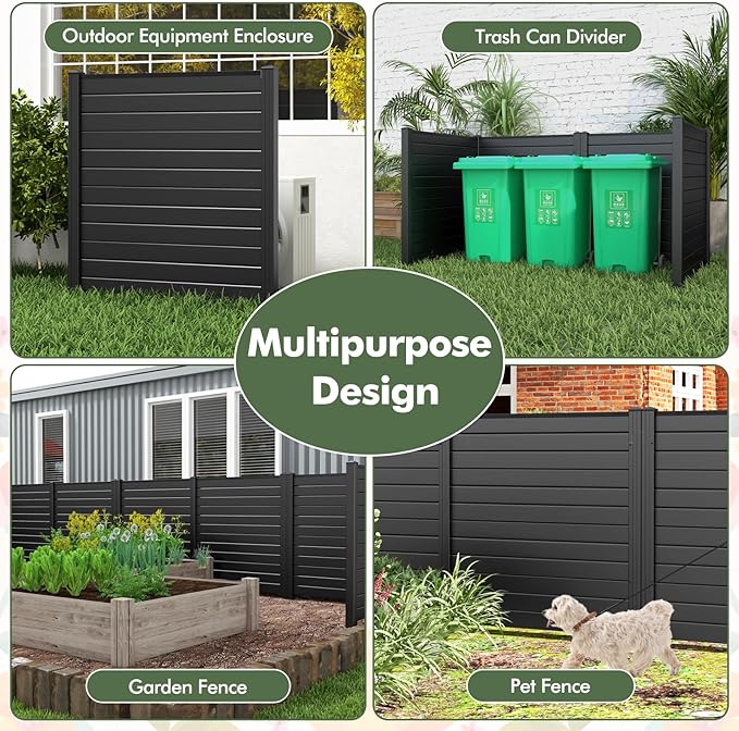 Giantex Air Conditioner Fence 4 Panels - 48''W x 48''H Outdoor Privacy Screen with Upgraded Metal Stakes, PVC Trash Can Enclosure, Decorative Garden Fences for Patio Lawn AC Unit Pool Pump, Black