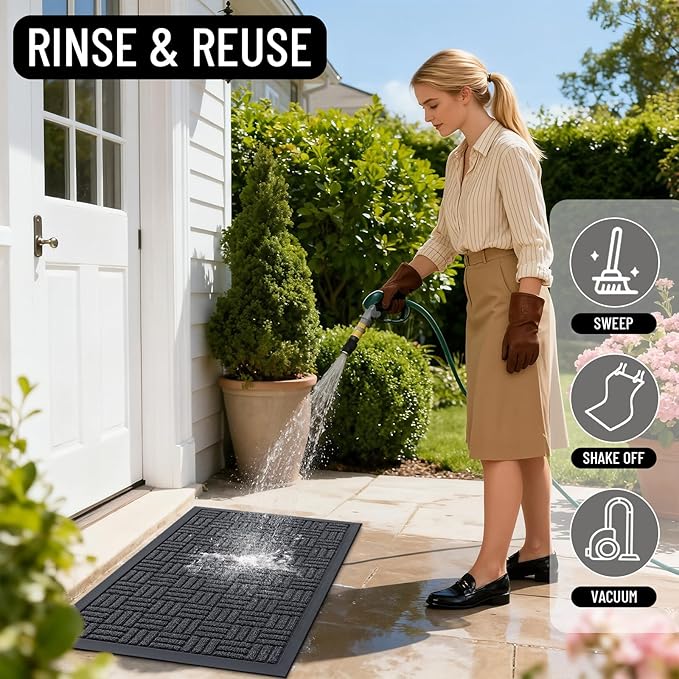 OLANLY Front Door Mat Outside Entrance 71x47, Absorbent, Heavy Duty Sturdy Natural Rubber Doormat Indoor Outdoor, Non-Slip, Stain and Fade Resistant, Low Profile Floor Mat for Entryway, Black Gray