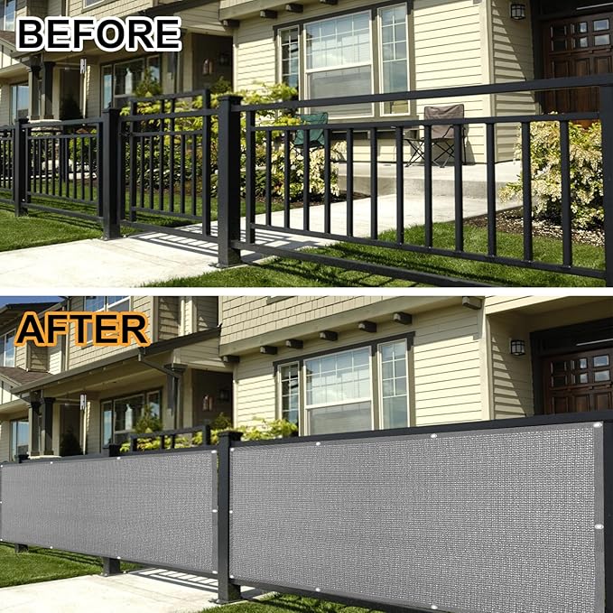 Eden's Decor Balcony Privacy Screen Grey 2'6"x 42' Cover Mesh Windscreen Weather-Resistant UV Protection for Backyard Deck, Patio, Balcony, Pool, Porch, Fence, Railing, Gardening