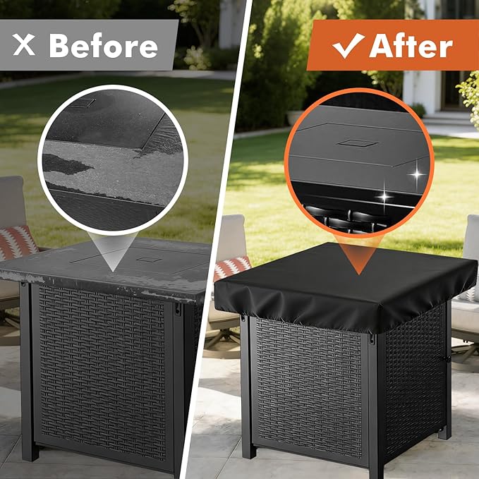 Outdoor Fire Pit Cover Square, Waterproof Fire Pit Cover for 32"-36" Square Fire Pit Tables, Industrial-Grade 3-Layer Structure 600D Fabric,UV Proof & Tear-Resistant Outdoor Firepit Cover