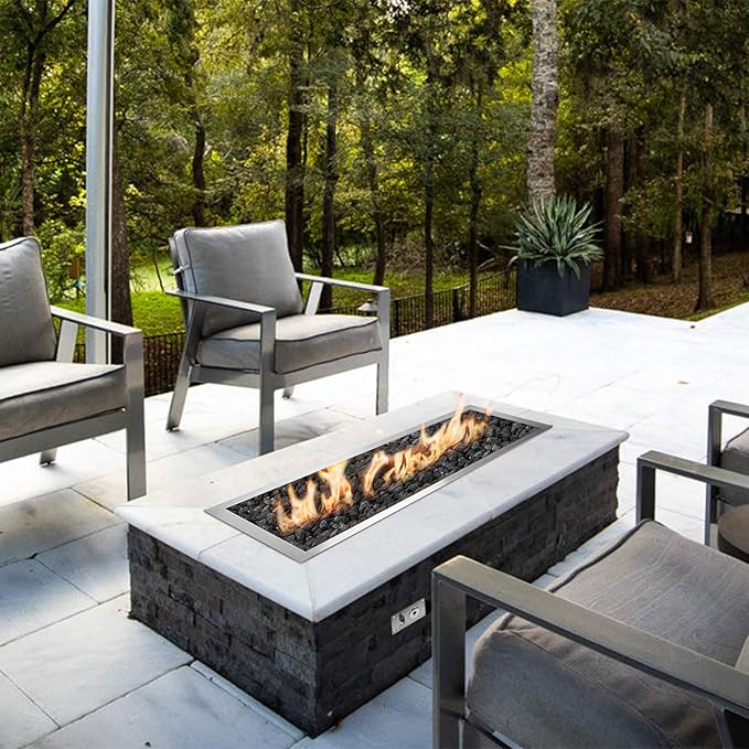 Stanbroil 24 x 8 Inch Rectangular Drop-in Fire Pit Pan with H-Burner, Gas Fire Pit Insert for DIY Fire Table, 304 SS, 90,000 BTU Max