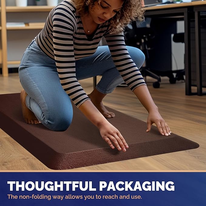 FEATOL Anti Fatigue Mat for Standing, 9/10 Extra Thick Ergonomic Standing Desk Mat, Comfort & Durable Memory Foam Standing Mat at Home,Office All Day (20" x 39", Brown, 1PC)