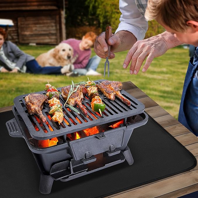 Heat Resistant Mats for Countertop and Grill Table, Fireproof Grill Mats for Camping Table Mat, Portable Charcoal and Gas Grill, Pizza Oven Compatible with Blackstone, Ninja 25x19.5x0.02in, Black