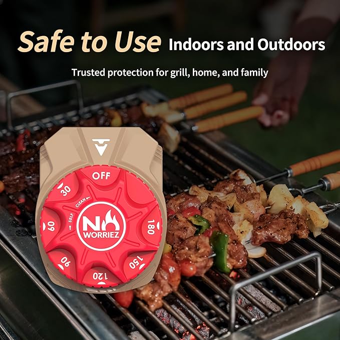 NO WORRIEZ 3 Hour Safety Auto Shut-Off Gas Timer for Propane & Natural Gas | Outdoor Grill, Fire Pit, Pizza Oven | – 100,000 BTU 1/2" Female NPT Piping, Patent Pending