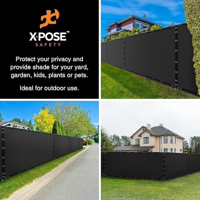 Xpose Safety Privacy Fence Screen 8’ x 50’ (12 Pack) – Heavy Duty Black Mesh with 90% Visibility Block, UV Protection – Includes Cable Ties – for Garden, Yard, Nursery, Kennel, Dog Run, Greenhouse