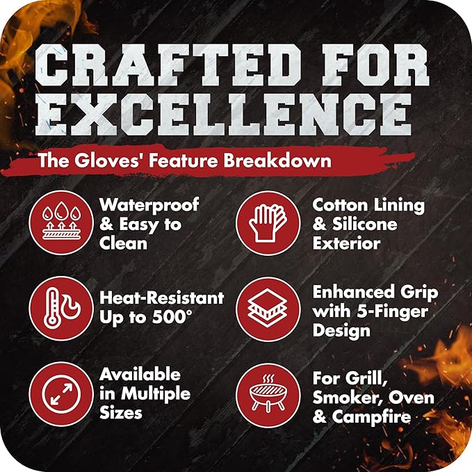 KITCHEN PERFECTION S Silicone Smoker Oven Gloves -Extreme Heat Resistant BBQ Gloves -Handle Hot Food Right on Your Grill Fryer Pit|Waterproof Oven Mitts |Superior Value Set+3 Bonuses