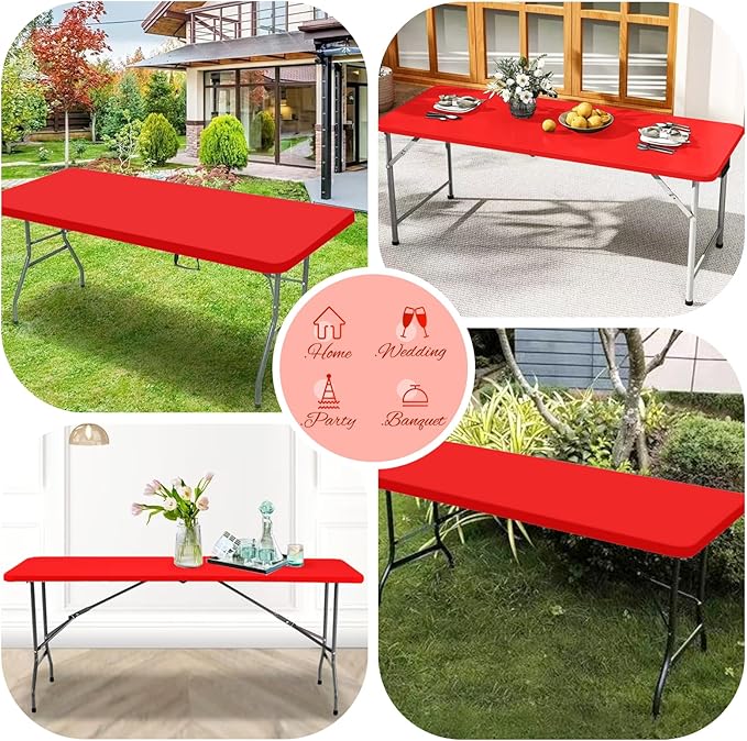 10 Pack Stretch Fabric Table Top Cap Cover, Red Table Covers fits 6Ft Tables, Washable Elastic Universal Rectangle Tablecloth Protector for Indoor Outdoor Party Picnic Wedding (30" W x 72" L)