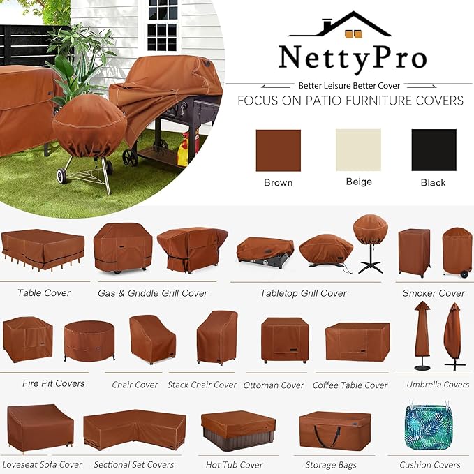 NettyPro Grill Cover Heavy Duty Waterproof 72 inch, Outdoor 3-5 Burners Gas BBQ Cover for Outside Weber, Char-Broil, Brinkmann, Nexgrill Large Barbecue, Black