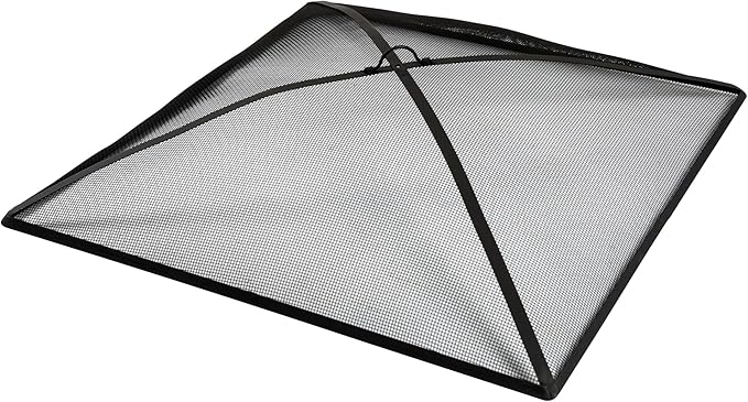 WeCooper 32Inch Heavy Duty Fire Pit Spark Screen Cover, Steel Mesh Square Firepit Screen, Fire Pit Ember Guard with FirePit Poker