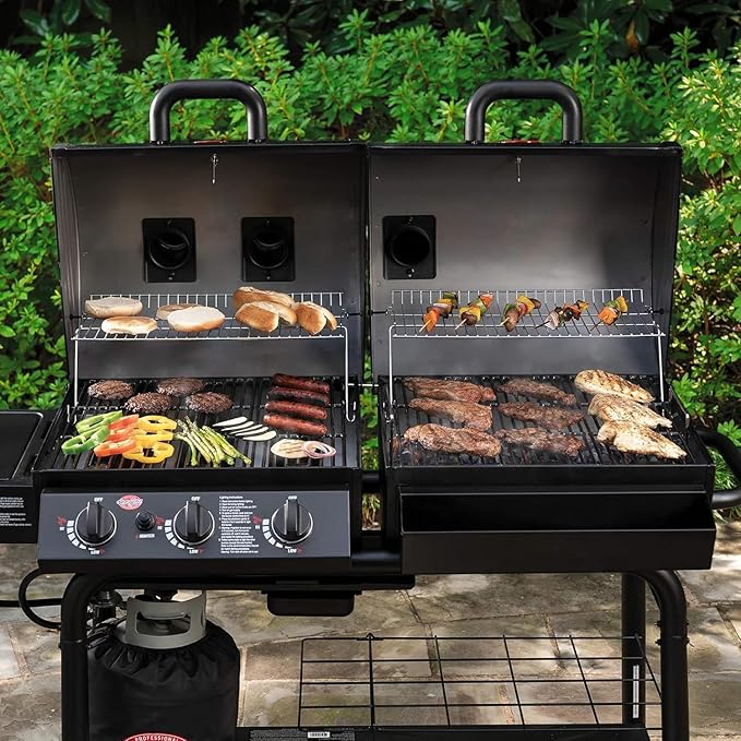 Hongso Grill Parts for Chargriller 5050, 5650, 3001, 3008, 3030, 4000, 5072, 5252, King Griller 3008, 5252, Cast Iron Grill Grates Heat Plates Burners and Hanger Brackets Included