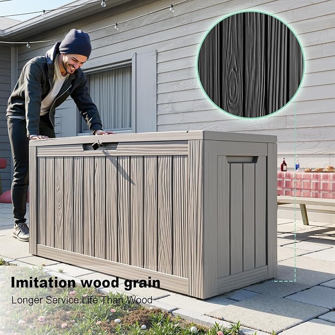 DRATO 80 Gallon Large Deck Box, Outdoor Storage Box for Patio Furniture, Patio Cushions, Gardening Tools, Pool Supplies 480lbs Weight Capacity,Waterproof Resin Storage BoxesοΌGrayοΌ80 GallonοΌ