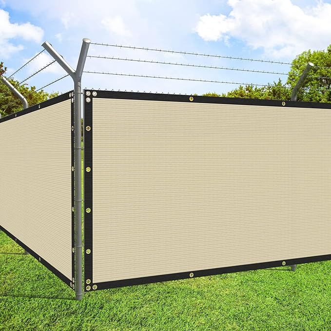 ECOOPTS 4'x11' Privacy Fence Screen Windscreen with Copper Grommets, Fit for Commercial Fence and Residential Garden Outdoor 90% UV Blockage, Cable Zip Ties Included (Beige)