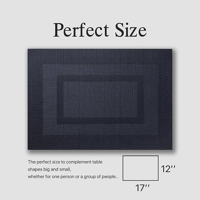 Placemats Set of 8 - Easy Clean Woven Vinyl Placemats for Dining Table, Indoor/Outdoor Place Mats, Washable PVC Table Mats(Black Cube)