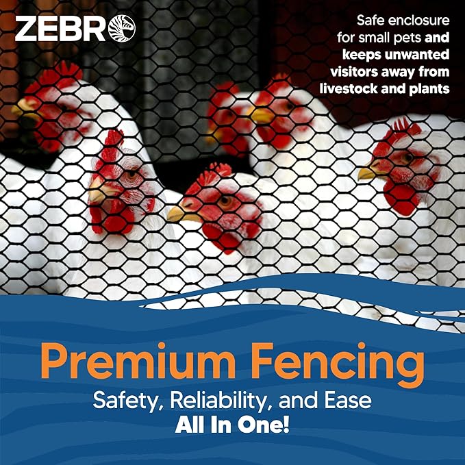 Plastic Hex Chicken Wire Mesh Garden Fence Roll (4' x 25' - Black) - Versatile Poultry Netting and Garden Fence for Temporary or Semi-Permanent Enclosures, Deer Fencing, and Construction Barriers