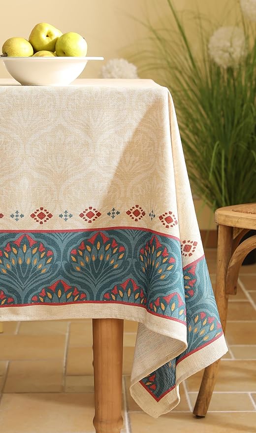 Vintage Beige Linen Rectangle Tablecloth,Paisley Farmhouse Feather Floral Pattern Table Cloth,Decor Table Cover for Kitchen,Dining,Thanksgiving,Christmas,55"*79"-Dorodango F