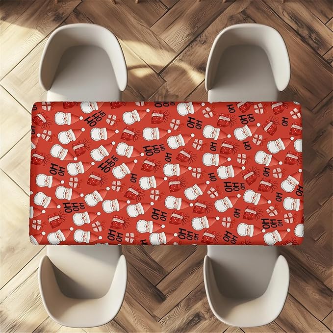 Rectangle Table Cloth Cover Waterproof Elastic Fitted Polyester Fitted Tablecloths for 8 Foot Tables for Indoor,Picnic, Camping, Outdoor (96" x 30",Christmas Tablecloth)