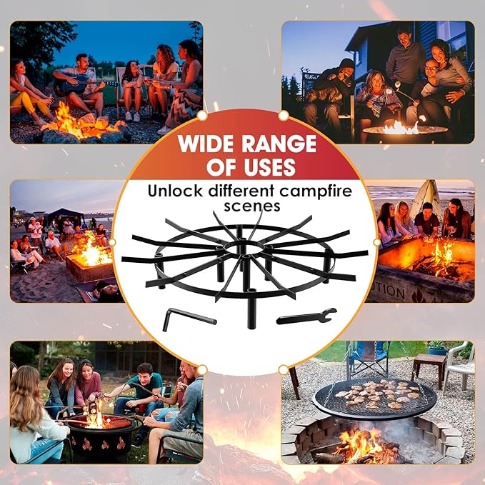 Fire Pit Grate & Fireplace Grate, Heavy Duty Heat Resistant Campfire Grill for Campfires and Outdoor fire pits(Black, 26 in)